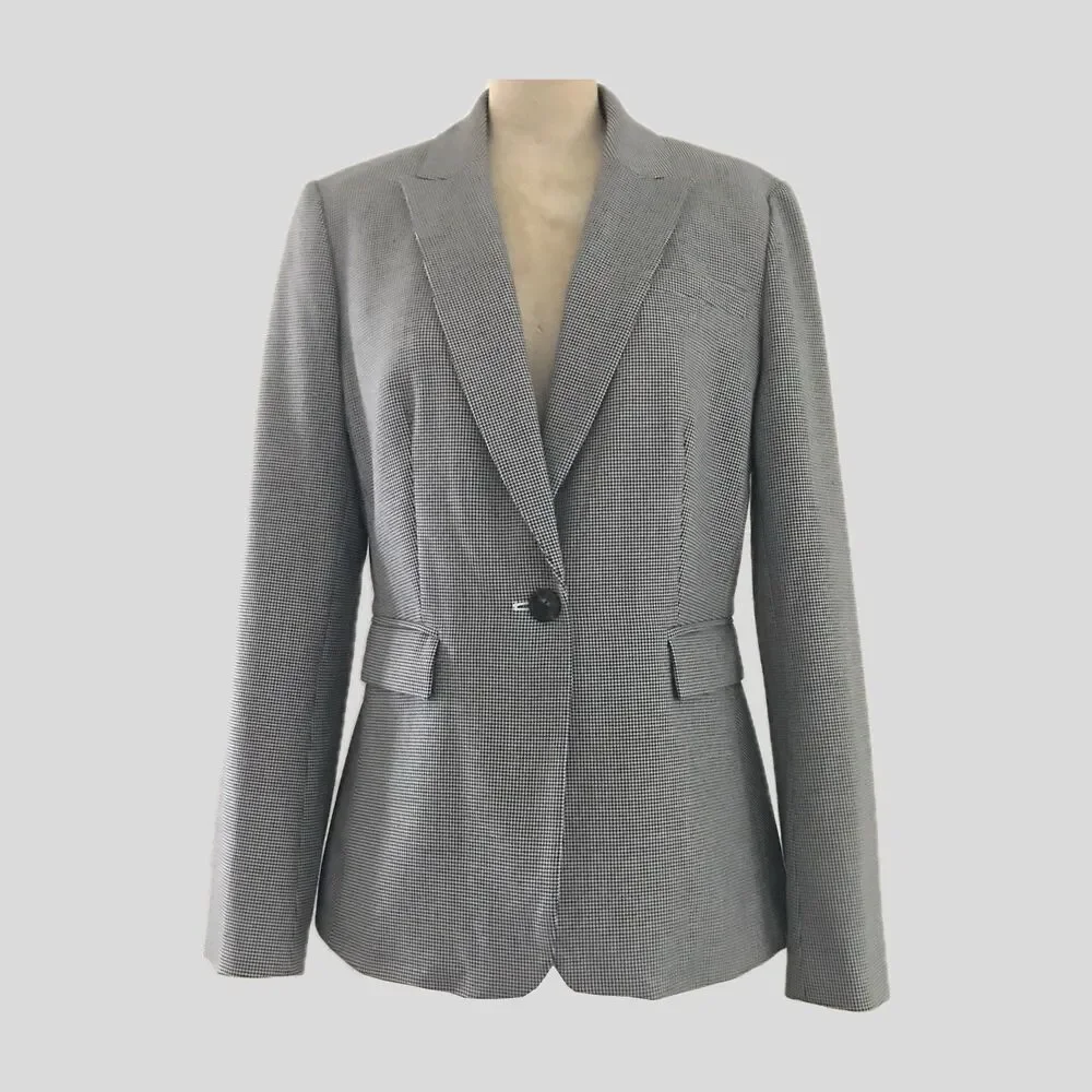 J Crew Black White Houndstooth Classic Peplum Blazer 8 Business Casual